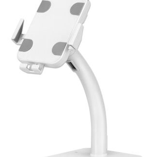 Manhattan Desktop Kiosk Stand (Anti theft) for Tablet and iPad, Universal, 360° Rotation, Tilt +20° to -110°, White, Lockable, Countertop Holder for 7