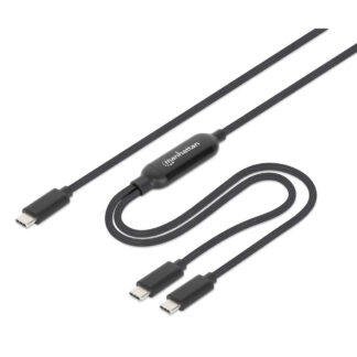 Manhattan Dual USB-C Charging Cable, 2m, One USB-C Input to Two USB-C Outputs, Up to 100W for One Device or 70W + 28W for Two Devices, Smart Power Spl