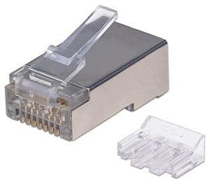Intellinet RJ45 Modular Plugs Pro Line, Cat6A, STP, 3-prong, for solid & stranded wire, 50 µ gold-plated contacts, 70 pack